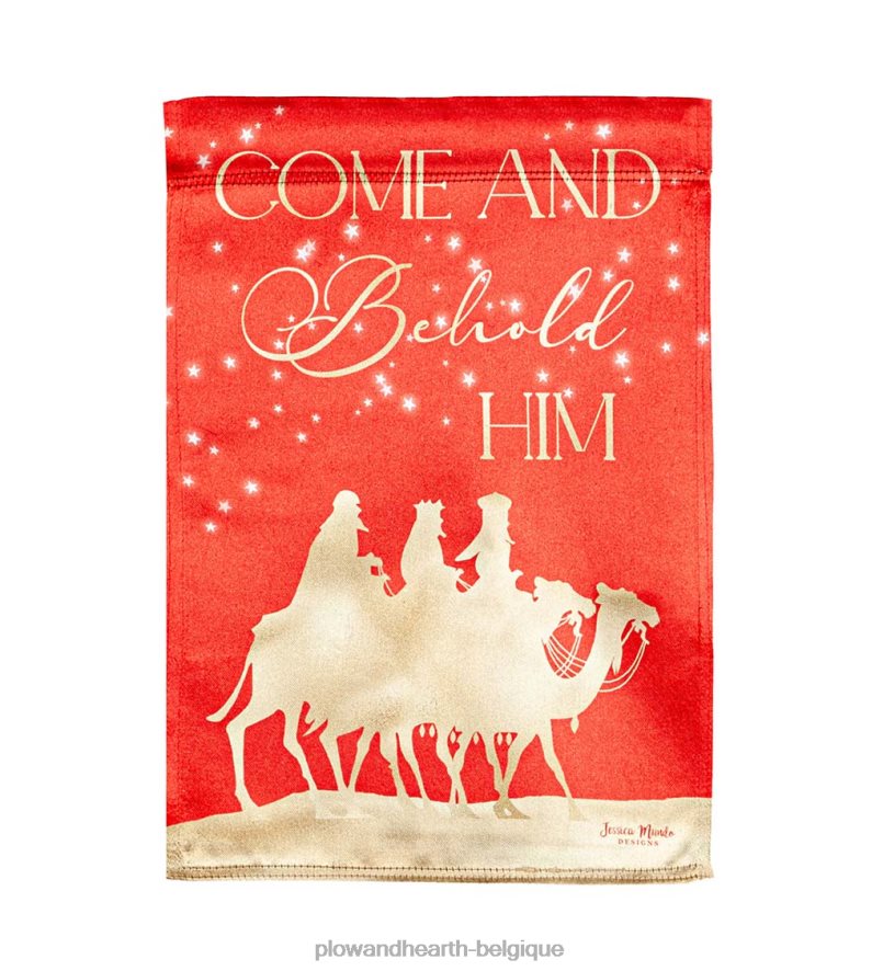 60H08237 Plow & Hearth drapeau de jardin lustre de nuit de Noël rouge et or cour et jardin