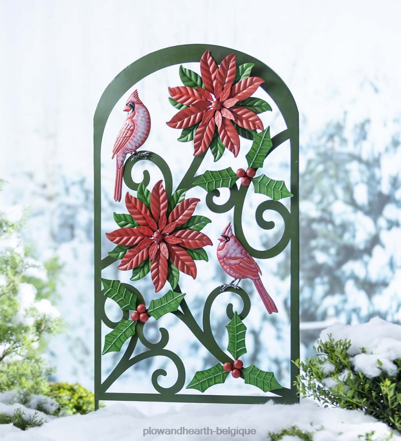 60H0828 Plow & Hearth poinsettia et treillis de jardin en métal cardinal cour et jardin