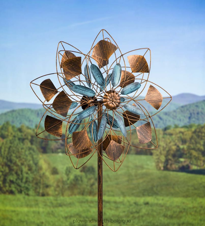 60H082202 Plow & Hearth moulin à vent vert-de-gris et pétales de cuivre cour et jardin