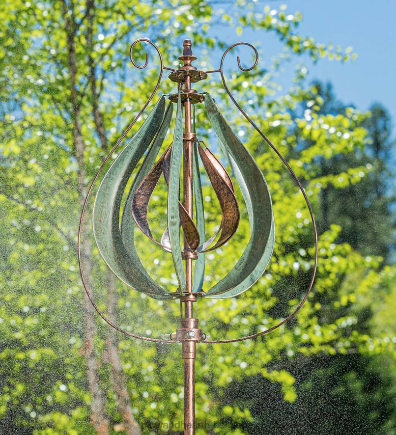 60H082253 Plow & Hearth toupie à vent tulipe brumisée - cuivre et vert-de-gris cour et jardin