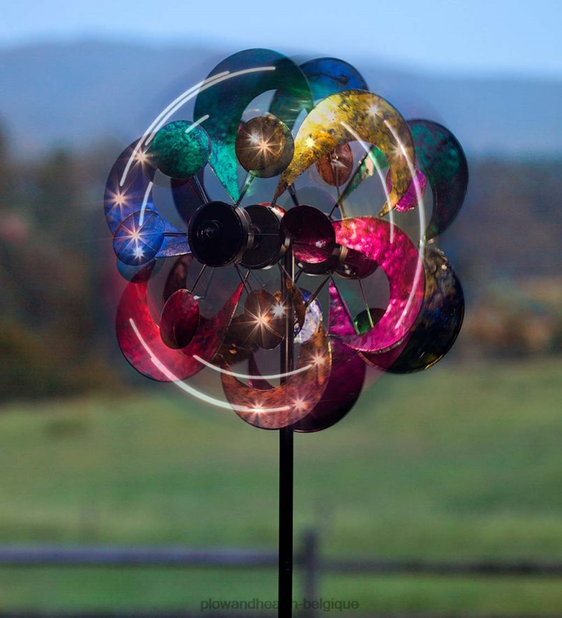 60H082371 Plow & Hearth éolienne solaire à pétales de fleurs à quatre niveaux cour et jardin