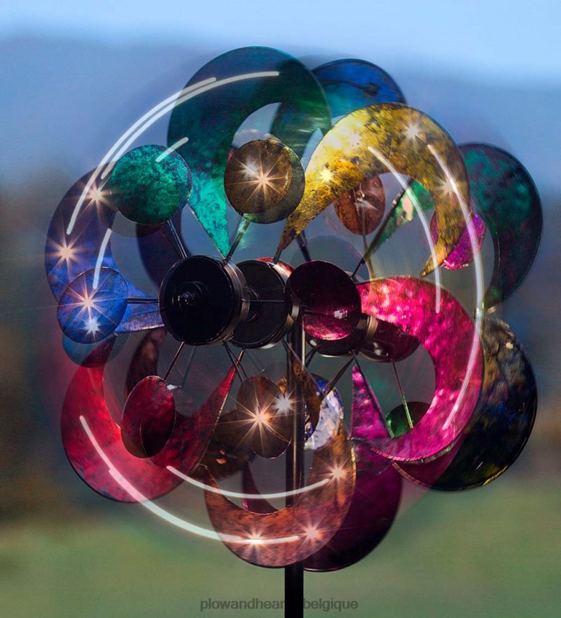 60H082371 Plow & Hearth éolienne solaire à pétales de fleurs à quatre niveaux cour et jardin