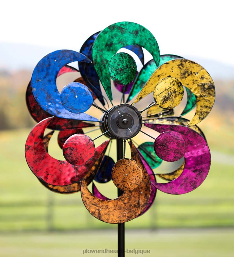 60H08275 Plow & Hearth Moulin à vent de gala surdimensionné à éclairage solaire multicolore avec quatre rotors cour et jardin