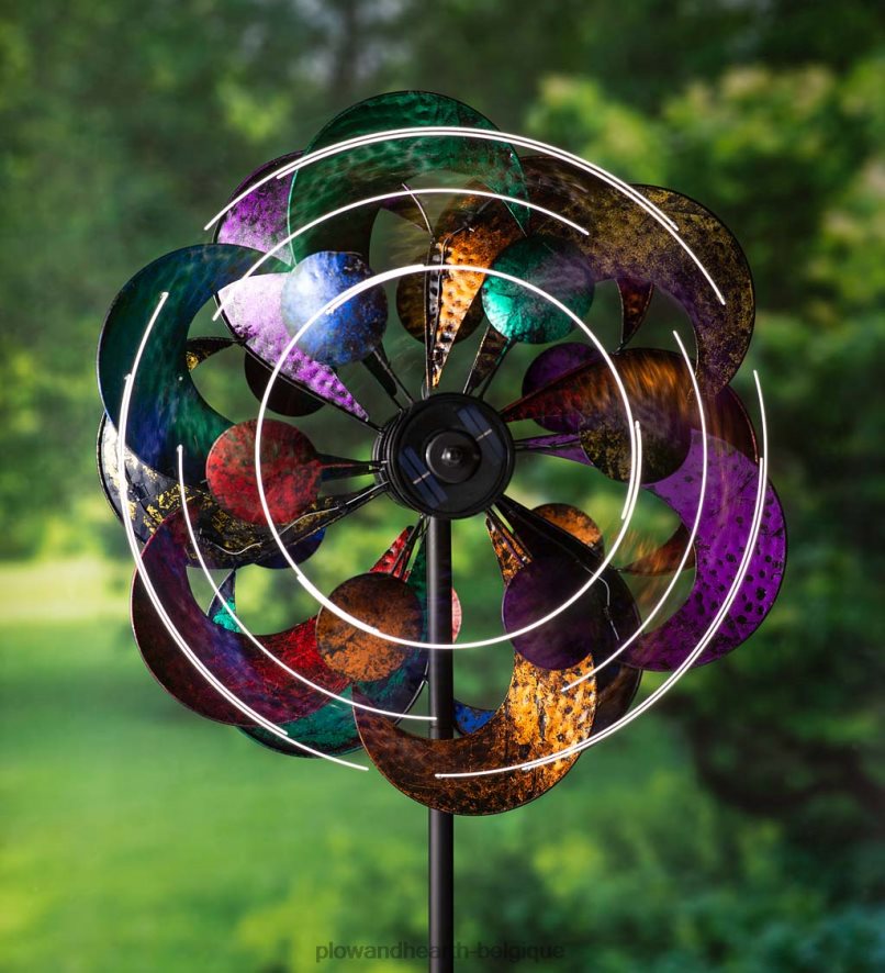 60H08275 Plow & Hearth Moulin à vent de gala surdimensionné à éclairage solaire multicolore avec quatre rotors cour et jardin