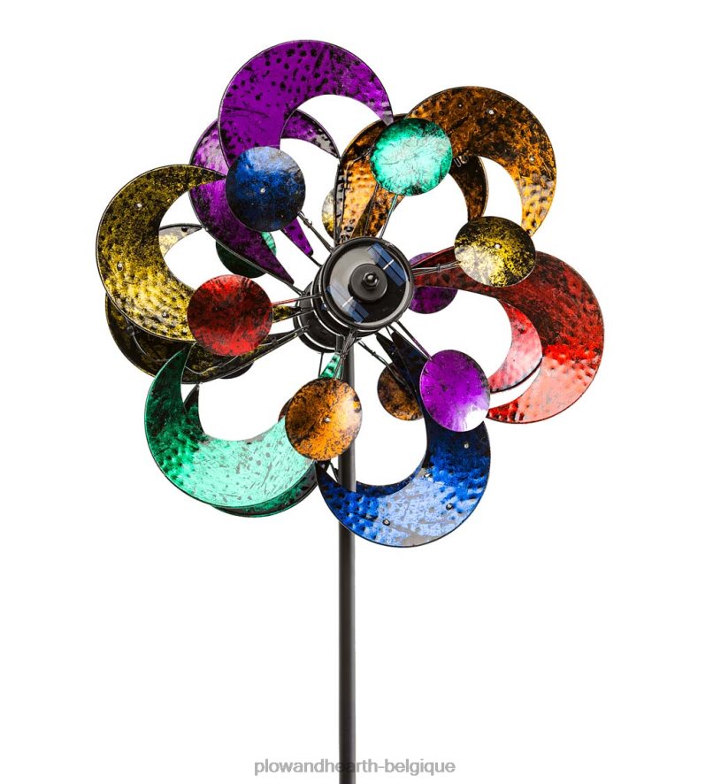60H08275 Plow & Hearth Moulin à vent de gala surdimensionné à éclairage solaire multicolore avec quatre rotors cour et jardin