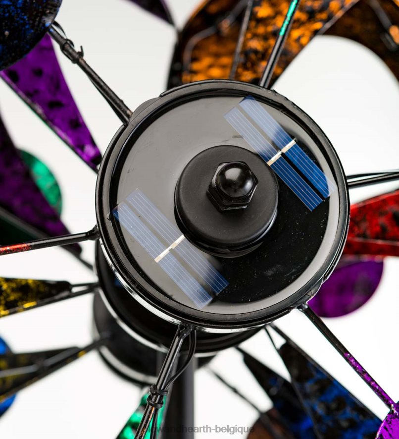 60H08275 Plow & Hearth Moulin à vent de gala surdimensionné à éclairage solaire multicolore avec quatre rotors cour et jardin