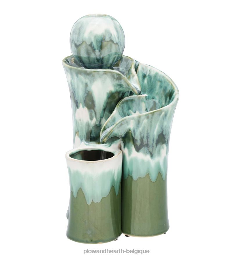 60H082535 Plow & Hearth fontaine à eau en céramique globe vert cour et jardin