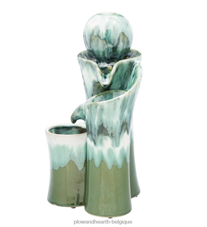 60H082535 Plow & Hearth fontaine à eau en céramique globe vert cour et jardin