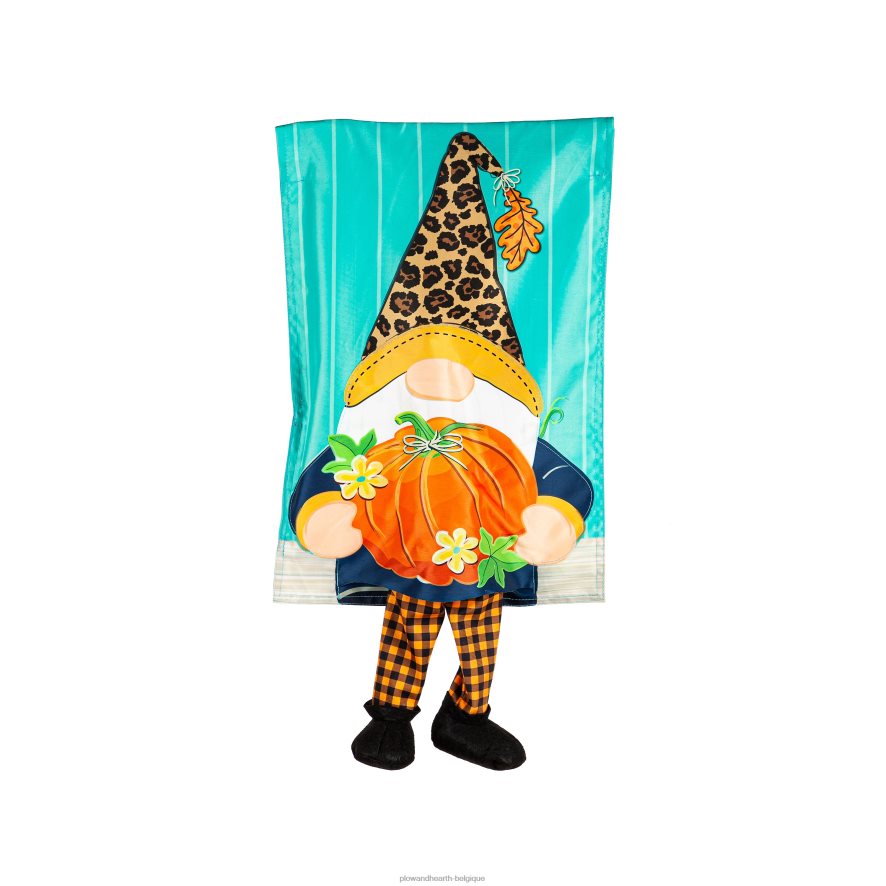 60H082522 Plow & Hearth gnome d'automne avec drapeau kickin de jardin de citrouilles cour et jardin