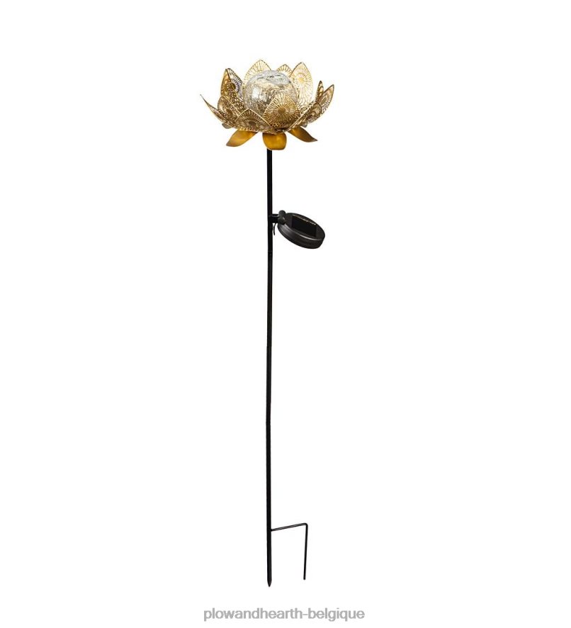 60H082305 Plow & Hearth Piquet de jardin solaire fleur de lotus - doré cour et jardin