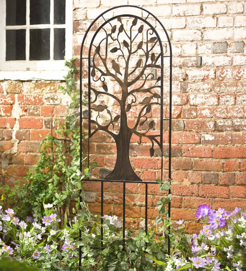 60H082440 Plow & Hearth Treillis de jardin arqué en métal avec motif arbre de vie - cuivre antique cour et jardin