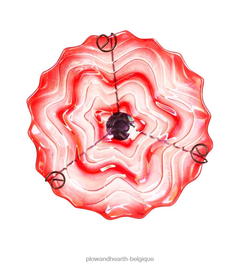 60H082442 Plow & Hearth Bain d'oiseaux en verre tourbillonnant rouge avec piquet de jardin cour et jardin