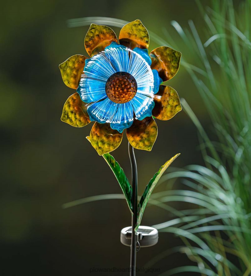 60H082446 Plow & Hearth Piquet de jardin solaire à fibre optique florale - bleu cour et jardin