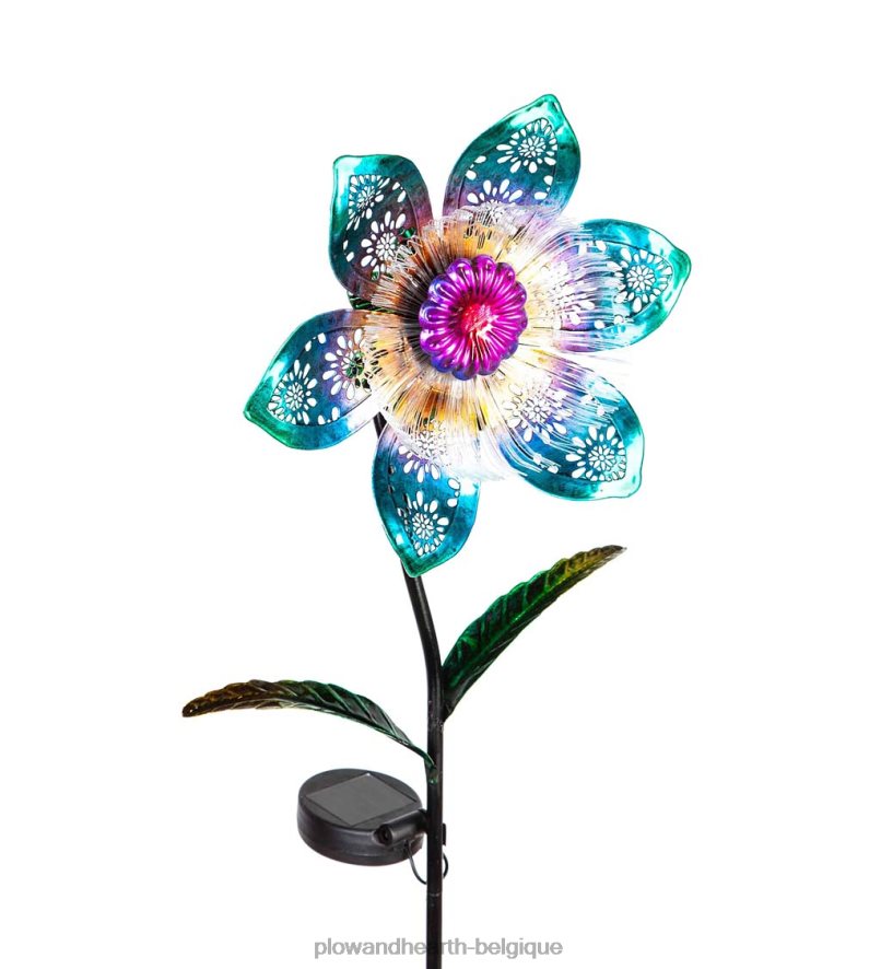 60H082446 Plow & Hearth Piquet de jardin solaire à fibre optique florale - bleu cour et jardin