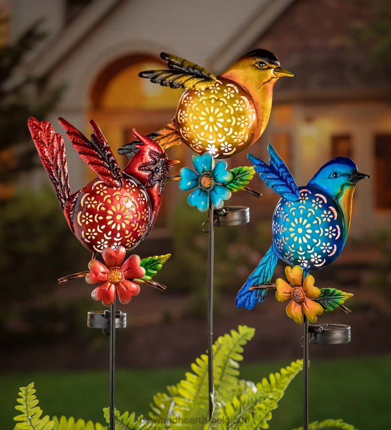 60H08299 Plow & Hearth piquet solaire de jardin pour oiseaux - rouge cour et jardin