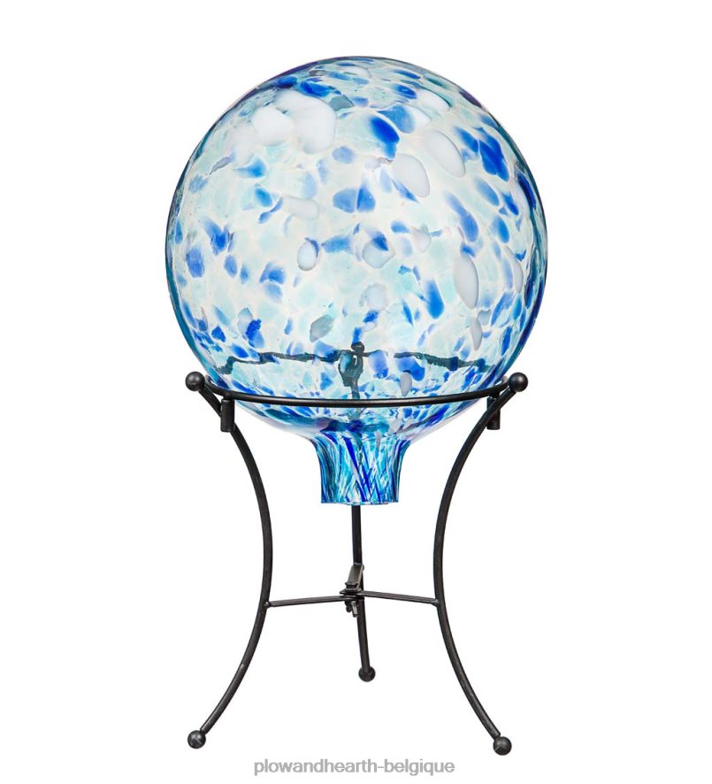 60H082258 Plow & Hearth boule de confettis en verre d'art avec support - aqua cour et jardin