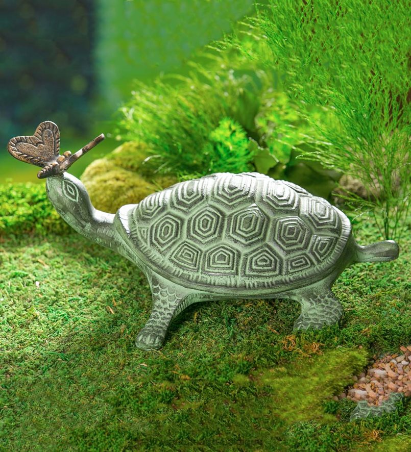 60H082113 Plow & Hearth statue de jardin en métal tortue et papillon cour et jardin