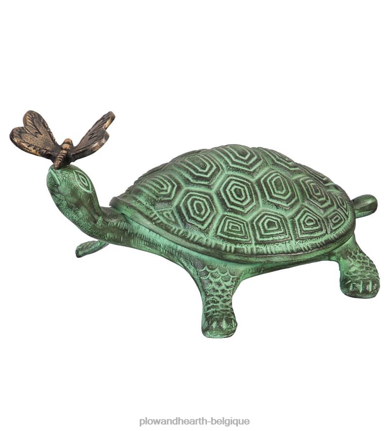 60H082113 Plow & Hearth statue de jardin en métal tortue et papillon cour et jardin