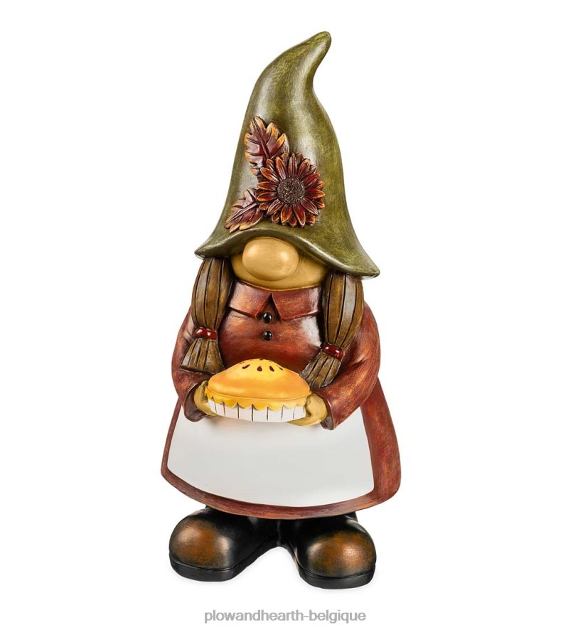 60H082174 Plow & Hearth statue de nain de jardin de récolte d'automne - dame avec tarte cour et jardin
