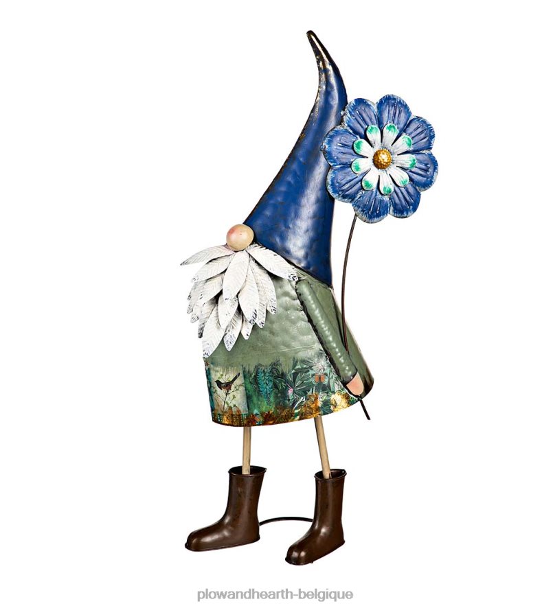 60H082290 Plow & Hearth statue de nain de fleur bleue en métal cour et jardin