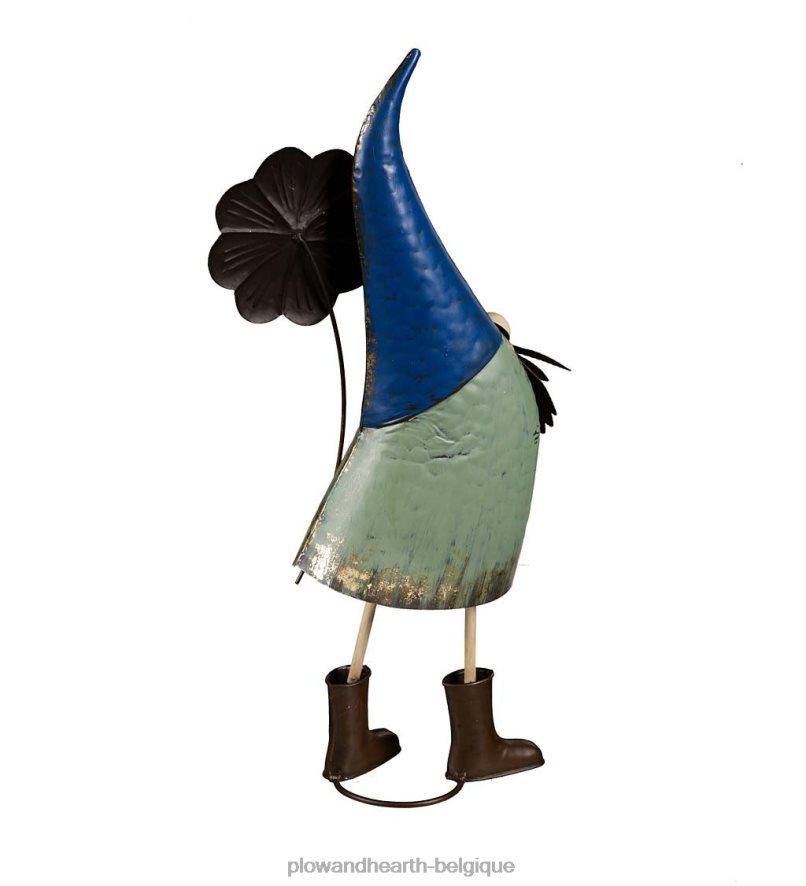 60H082290 Plow & Hearth statue de nain de fleur bleue en métal cour et jardin