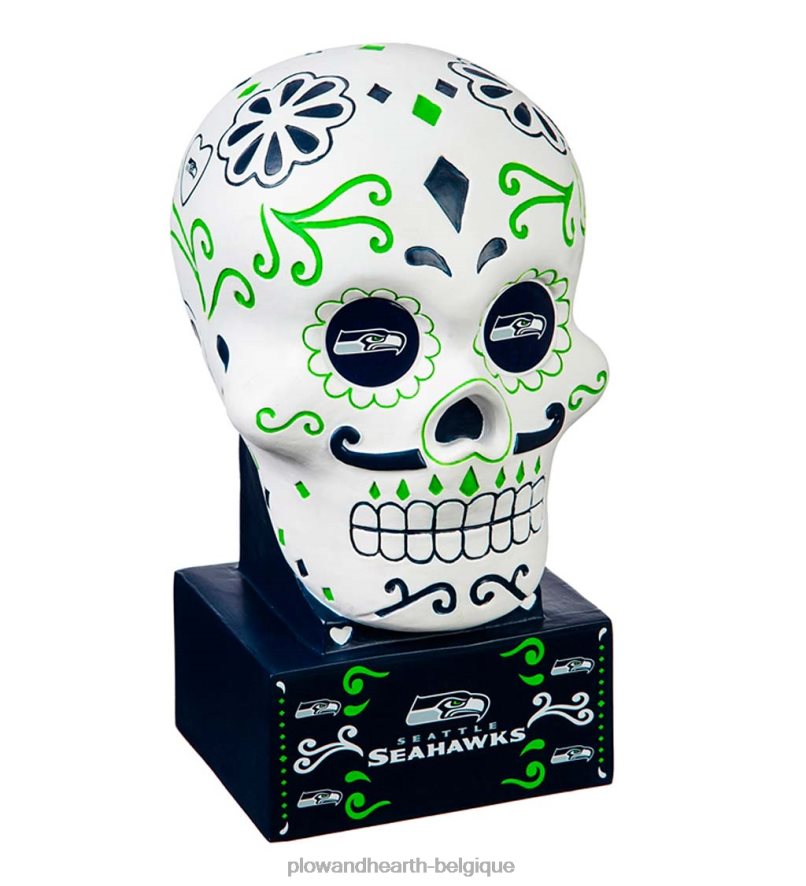 60H082363 Plow & Hearth statue de crâne en sucre des Seahawks de Seattle cour et jardin