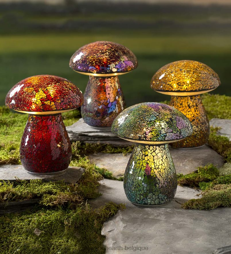 60H082420 Plow & Hearth ornement de pelouse de champignon de mosaïque de verre - ambre cour et jardin