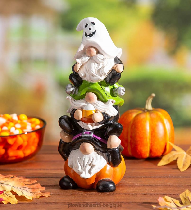 60H082425 Plow & Hearth trio de gnomes d'Halloween empilés cour et jardin