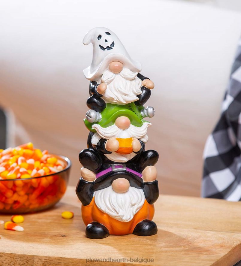 60H082425 Plow & Hearth trio de gnomes d'Halloween empilés cour et jardin