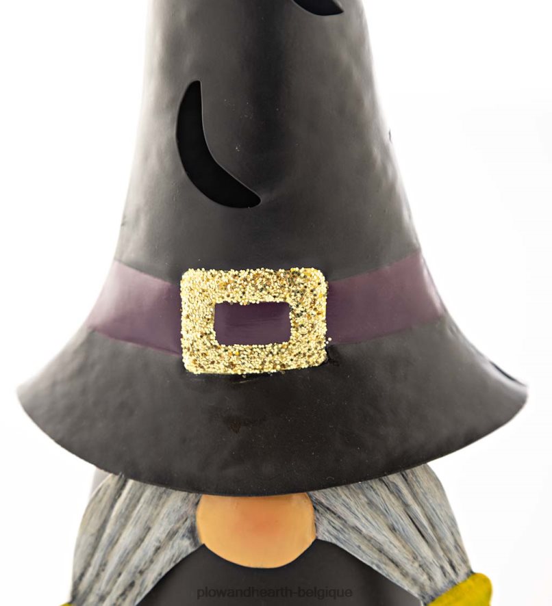 60H082429 Plow & Hearth Gnome de sorcière d'Halloween éclairé - noir cour et jardin