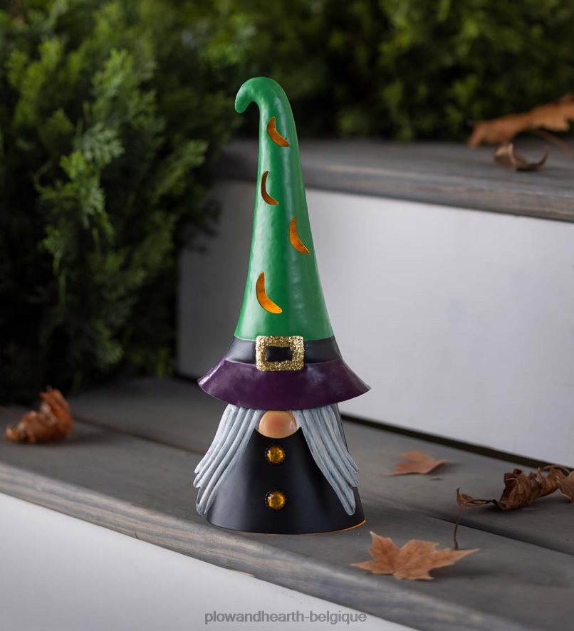 60H082429 Plow & Hearth Gnome de sorcière d'Halloween éclairé - noir cour et jardin
