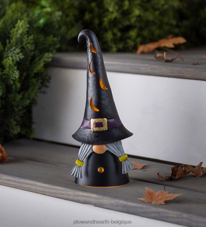 60H082429 Plow & Hearth Gnome de sorcière d'Halloween éclairé - noir cour et jardin