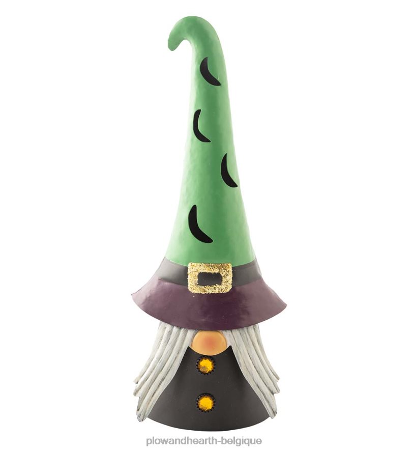 60H082429 Plow & Hearth Gnome de sorcière d'Halloween éclairé - noir cour et jardin