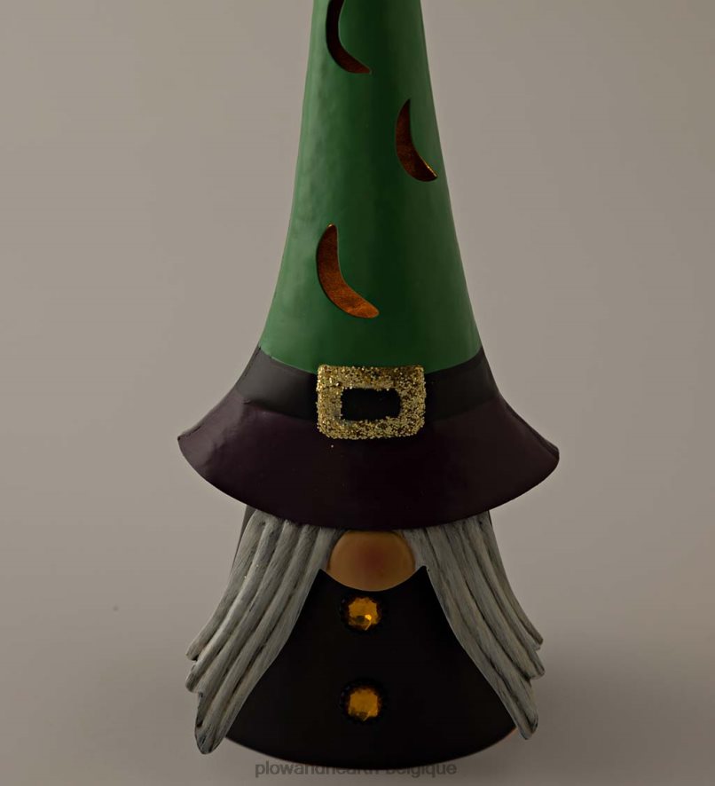 60H082429 Plow & Hearth Gnome de sorcière d'Halloween éclairé - noir cour et jardin