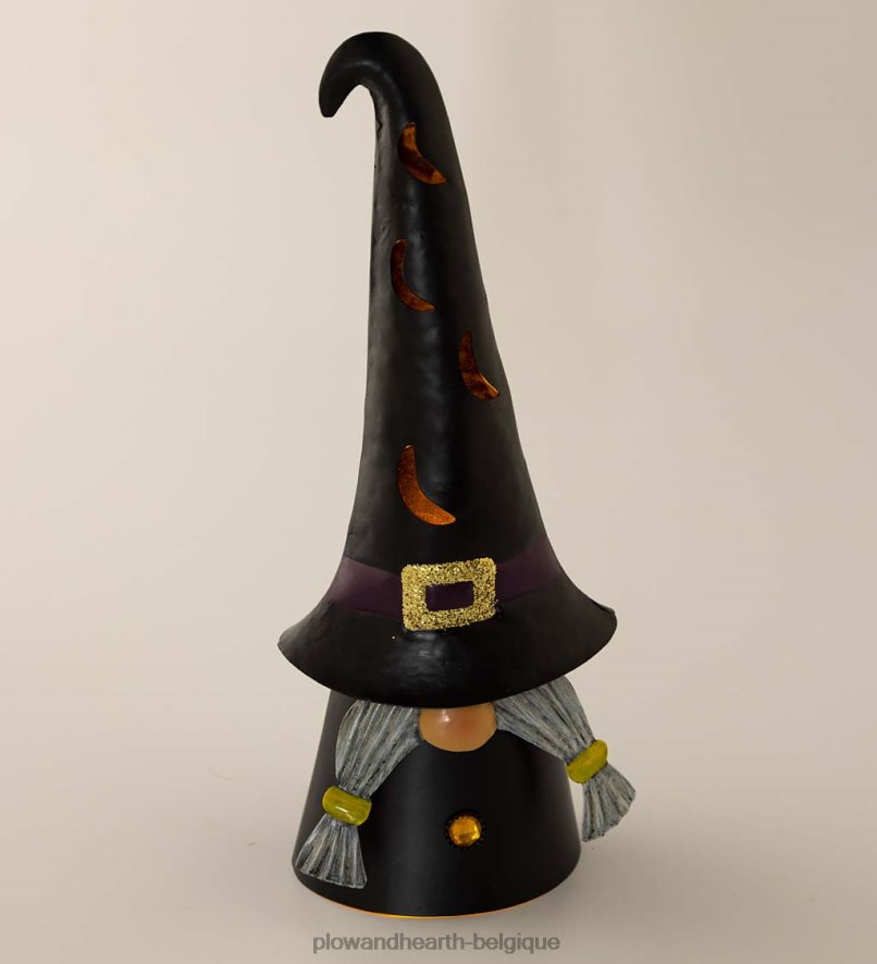 60H082429 Plow & Hearth Gnome de sorcière d'Halloween éclairé - noir cour et jardin