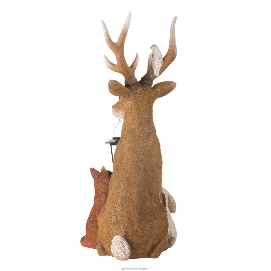 60H08277 Plow & Hearth statue solaire cerf et amis cour et jardin