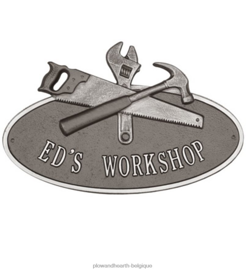 60H082725 Plow & Hearth plaque personnalisée ovale atelier - noire cour et jardin