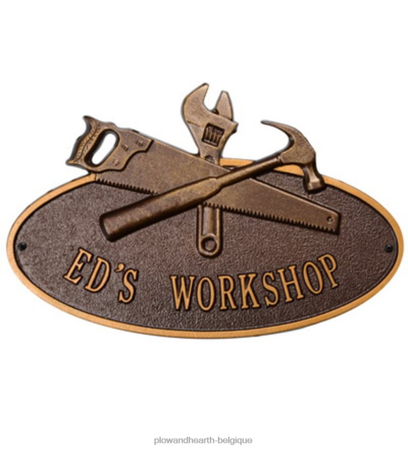 60H082725 Plow & Hearth plaque personnalisée ovale atelier - noire cour et jardin