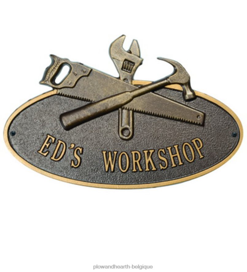 60H082725 Plow & Hearth plaque personnalisée ovale atelier - noire cour et jardin