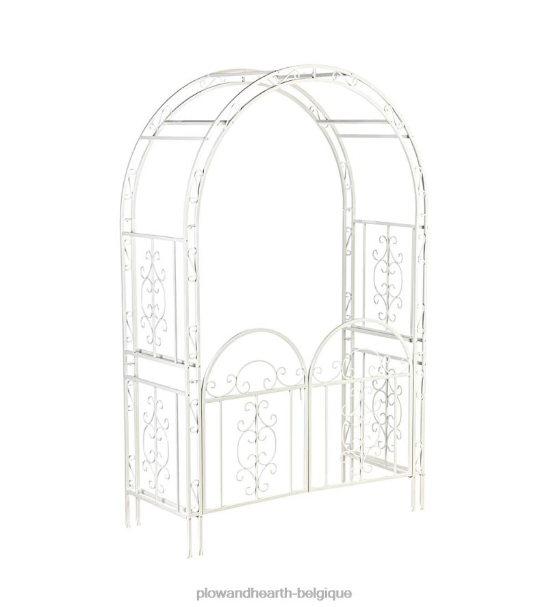 60H082663 Plow & Hearth tonnelle de jardin en métal à volutes montebello colorées avec portail - vert cour et jardin