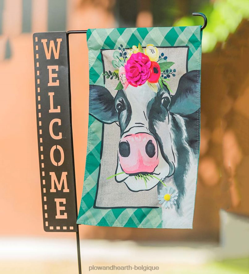 60H082191 Plow & Hearth Panneau de bienvenue découpé au laser, support de drapeau de jardin cour et jardin