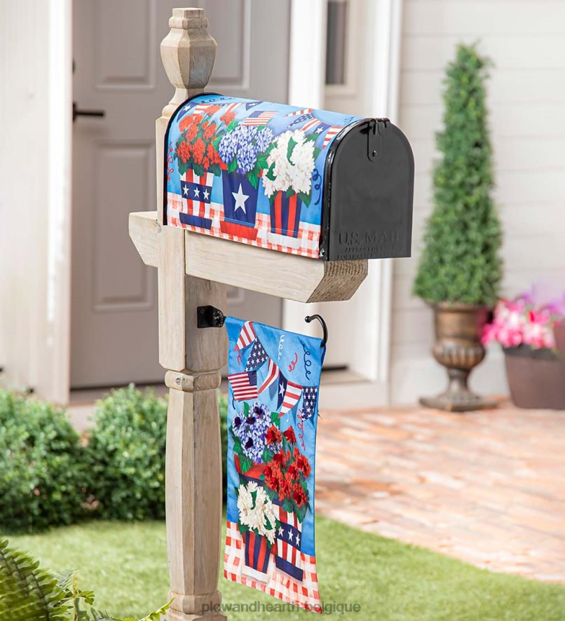 60H082244 Plow & Hearth patriotique pot de fleur jardin lin drapeau cour et jardin