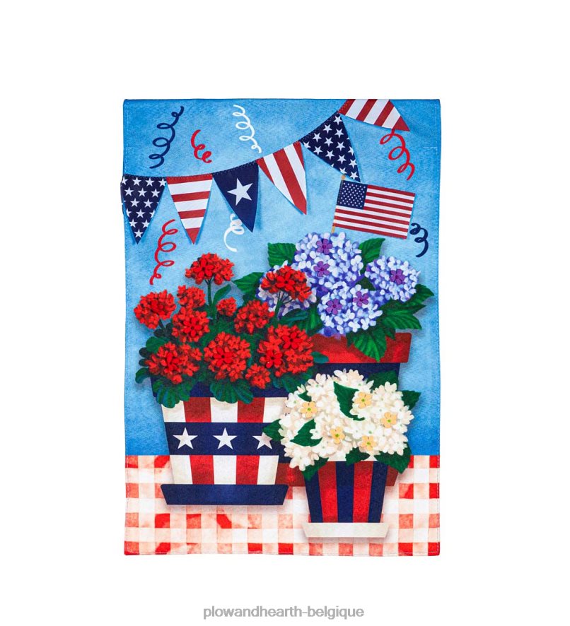 60H082244 Plow & Hearth patriotique pot de fleur jardin lin drapeau cour et jardin