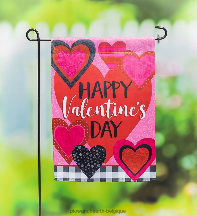 60H082551 Plow & Hearth drapeau de jardin en daim coeurs de Saint-Valentin à motifs cour et jardin