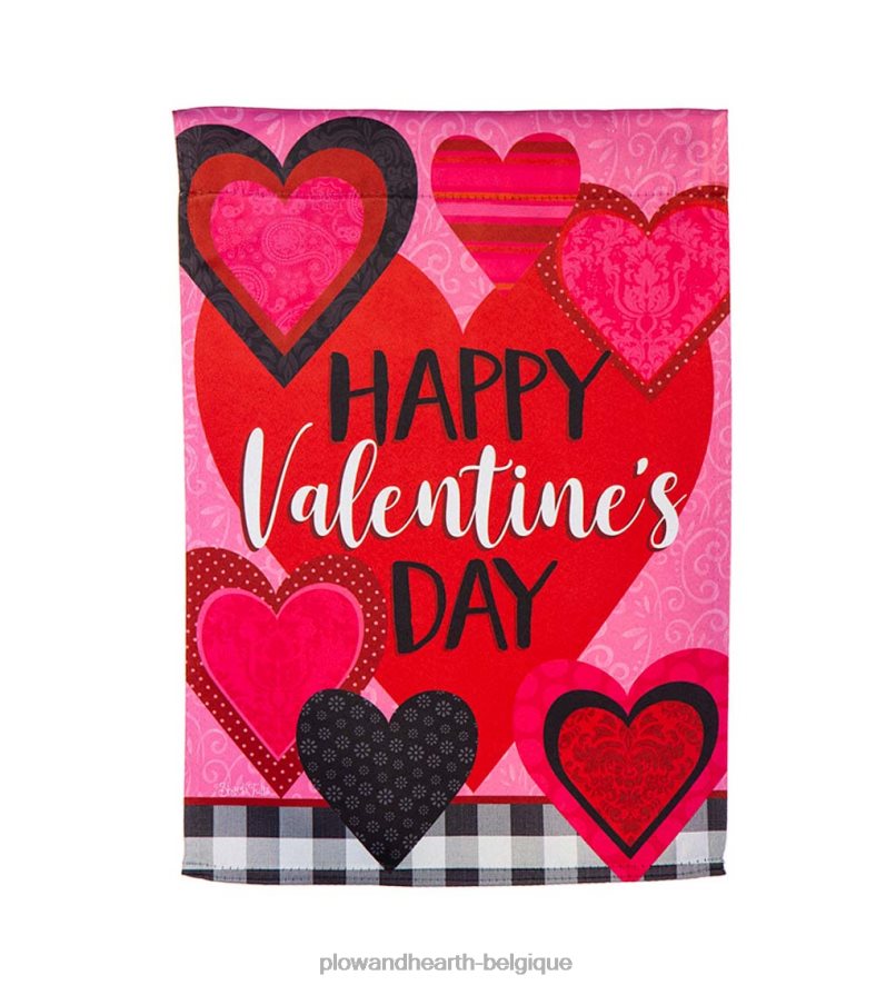 60H082551 Plow & Hearth drapeau de jardin en daim coeurs de Saint-Valentin à motifs cour et jardin