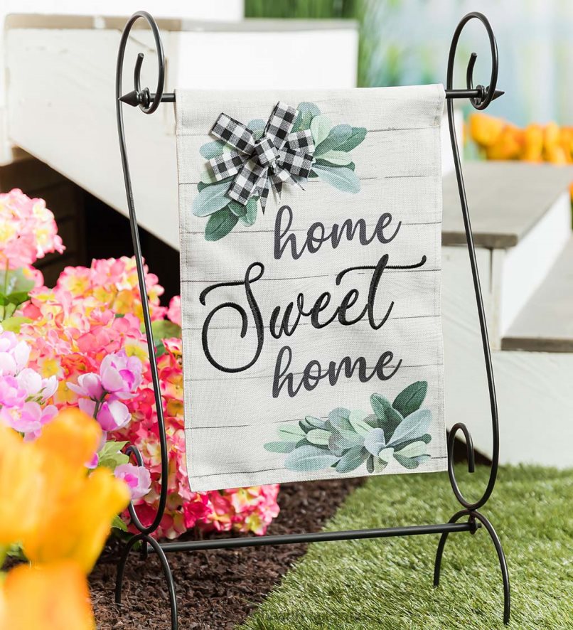 60H082553 Plow & Hearth drapeau de jardin en toile de jute d'eucalyptus home sweet home cour et jardin