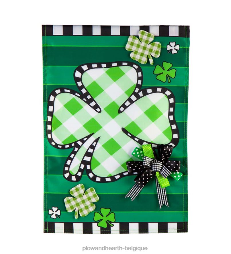 60H082556 Plow & Hearth drapeau de jardin en applique trèfle vichy cour et jardin