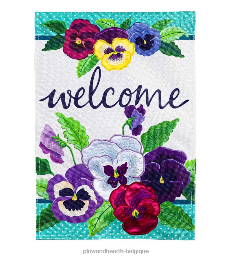 60H082565 Plow & Hearth drapeau de jardin en toile de jute jolies pensées cour et jardin