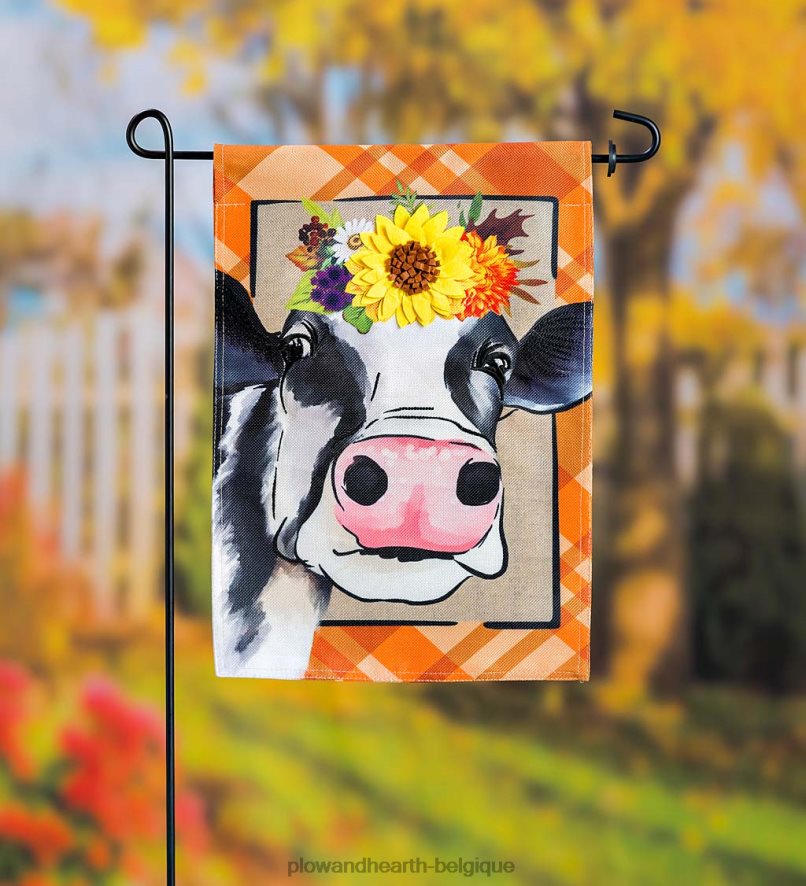 60H082588 Plow & Hearth drapeau de jardin en toile de jute de vache d'automne cour et jardin