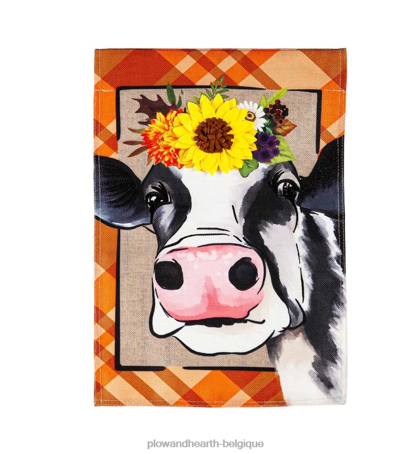 60H082588 Plow & Hearth drapeau de jardin en toile de jute de vache d'automne cour et jardin